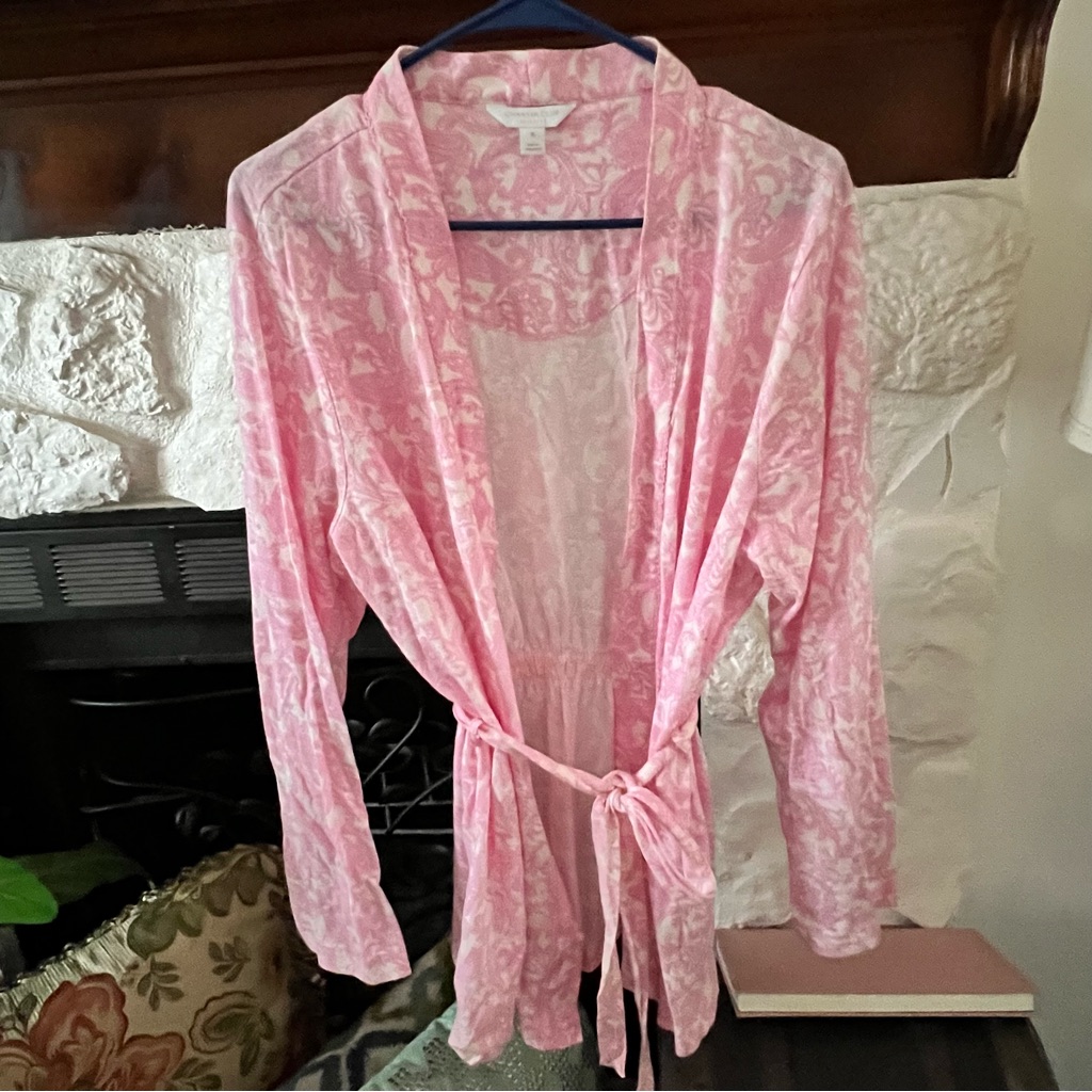 Charter Club Pink And White Short Women's Robe Bed Jacket Size Xl